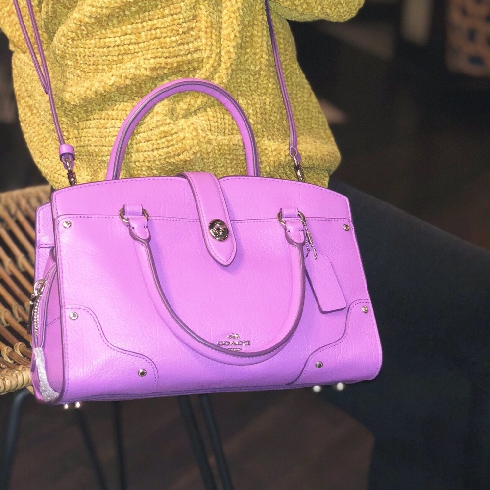 coach small mercer satchel crossbody purple - Picture 4 of 7